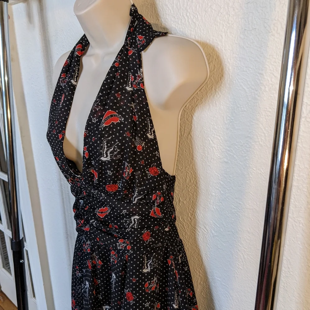 Hell Bunny Black and Red Halter Midi Dress - Picture 7 of 7
